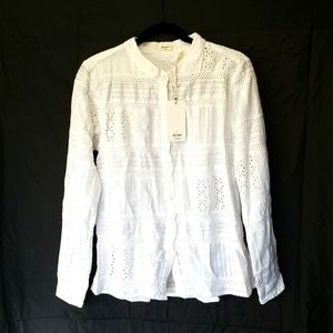 Dylan brand blouse, white, hand-stitched eyelet, long sleeve, size small NWT